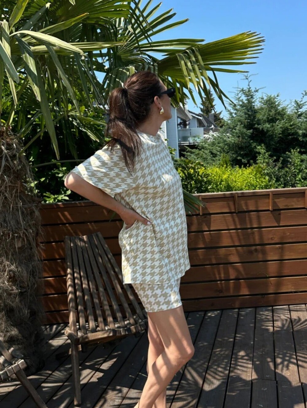 NWT Brunette The Label Houndstooth TShirt & Shorts Set Size L